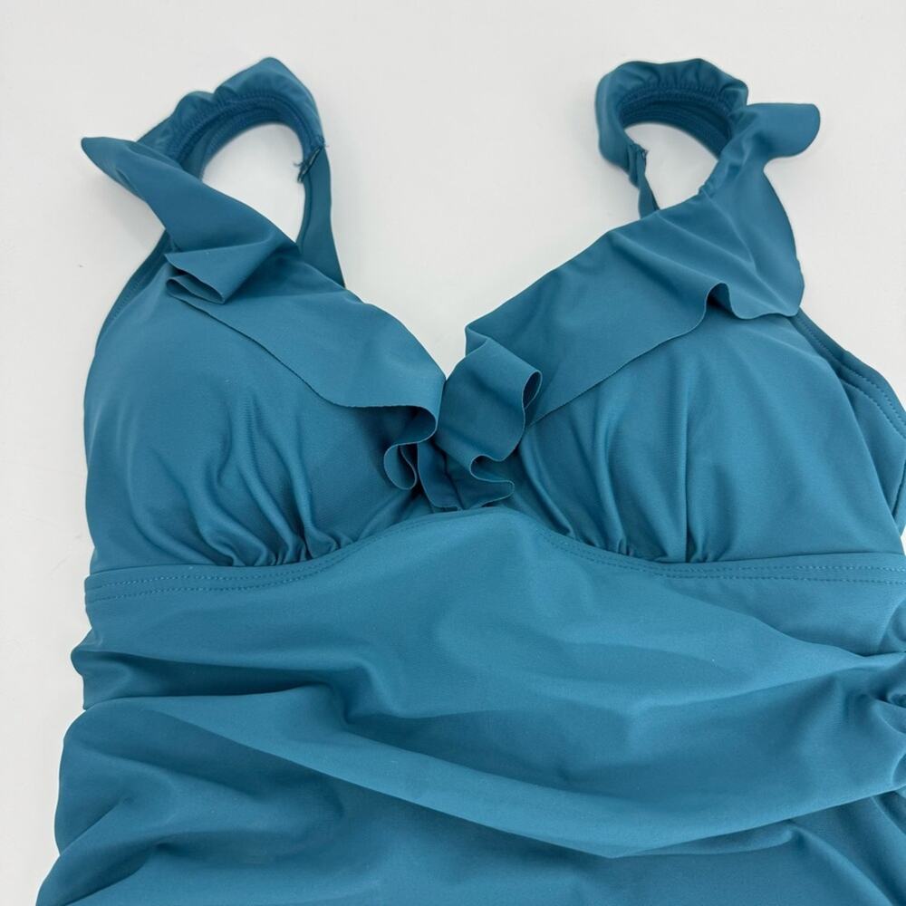 DKNY Ruffled One-Piece‎ Tummy Control Swimsuit Teal XS - Picture 4 of 9